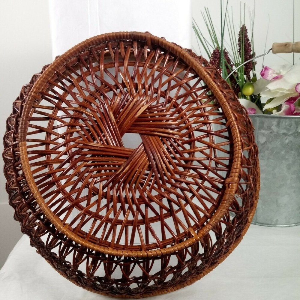 🔥4/$20 Vintage Hand Woven Basket Brown Round Accent Basket -Retro **MINOR WEAR - Picture 5 of 11
